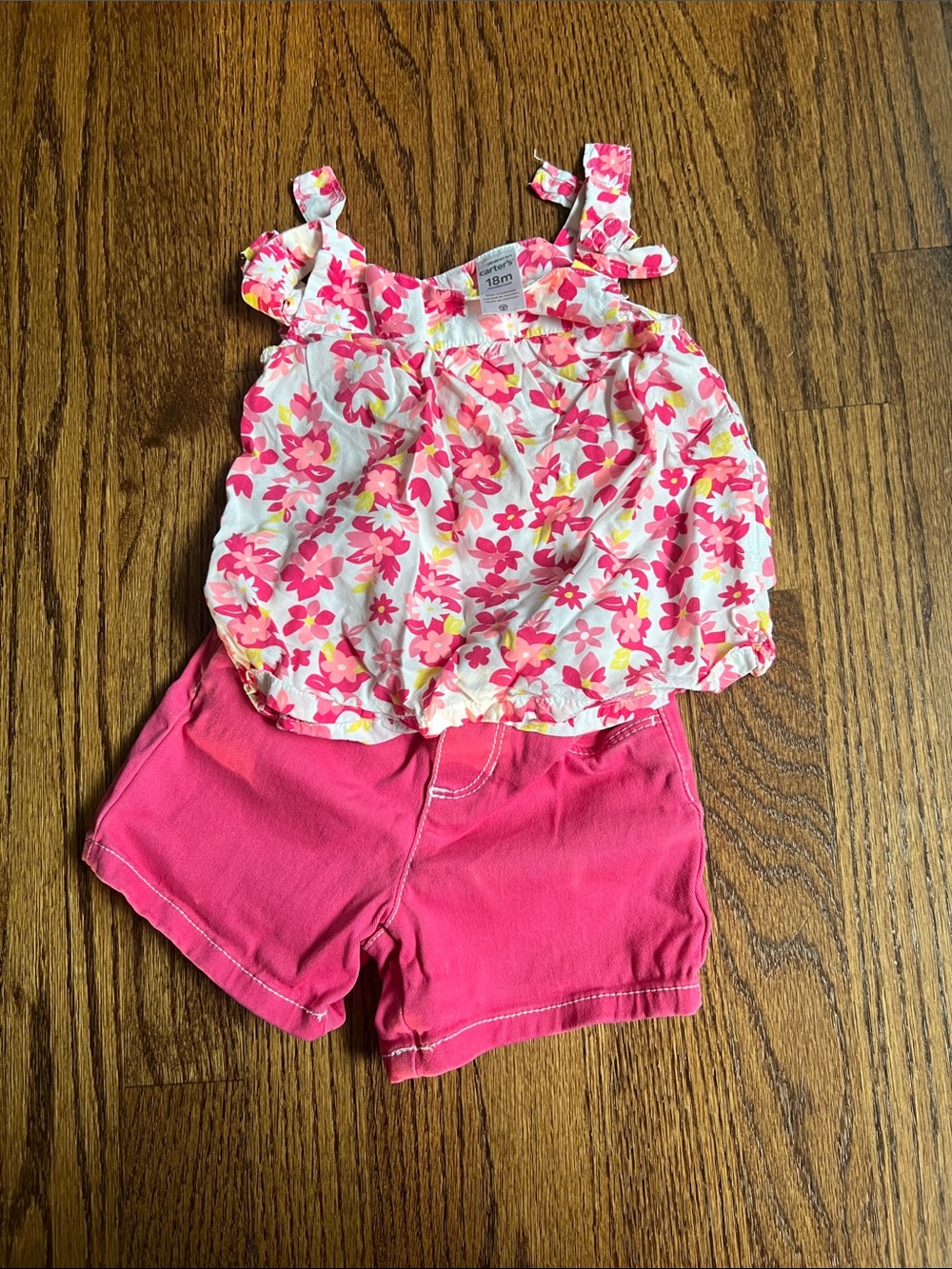 Carter's Pink Floral Tank Top with Bright Pink Shorts - Picture 1 of 1